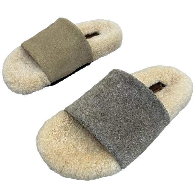 Thick-bottomed fluffy slippers women's outer slippers 2025 autumn and winter new Mori women's retro matte open-toed piled cotton slippers