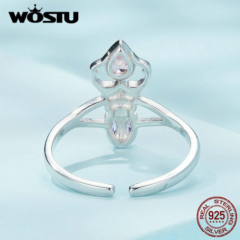 WOSTU 925 mincovní stříbro Rhino Beetle otevírací prsten Nastavitelný prsten proti hmyzu pro ženy Dárek k narozeninám Jemné šperky