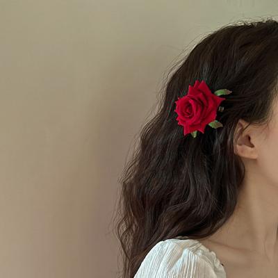 1ks Retro červená růžová růže květ Elegantní elegantní módní postranní spona do vlasů