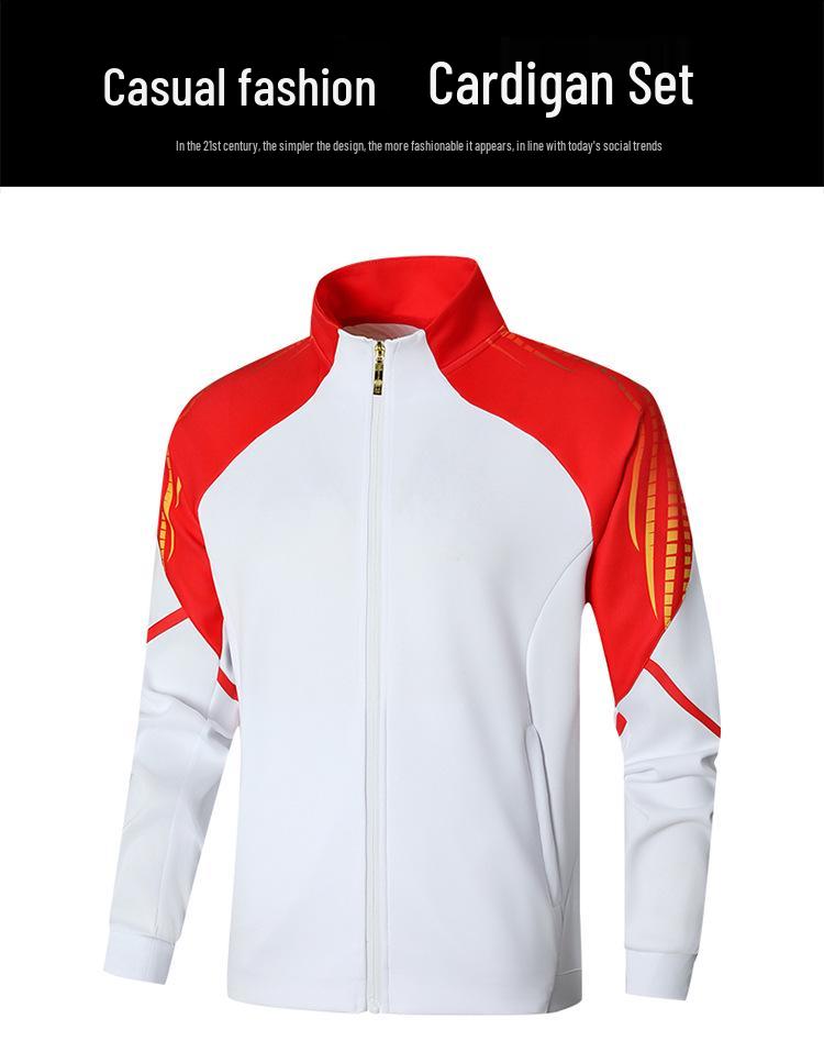 Unisex Chinese Team Casual Sports Three-Piece Set: Short Sleeve Polo, Stand Collar Top, Running Shorts.