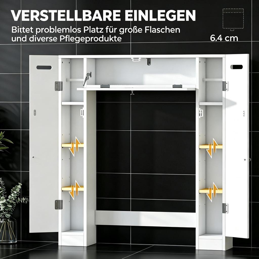 Möbel WC über Toilette mit 2 Schränken, Schublade, Papierhalter und verstellbaren Regalen (nur mit Badezimmerschrank)
