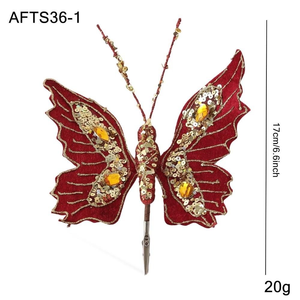 

Clip Glitter Butterfly Christmas Flower Sequins Simulated Artificial Butterfly Clip Exquisite Butterfly Pendants Christmas Decor червоний