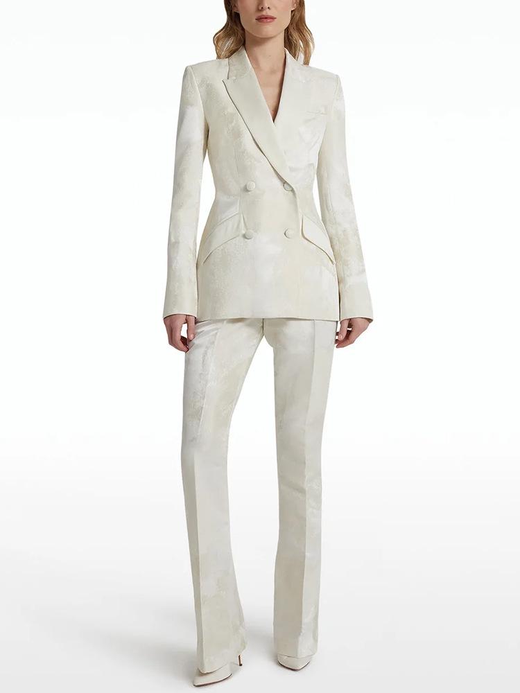 In Stock: 2025 European & American Celebrity Fashion Elegant Jacquard Double-Breasted Suit Jacket Set