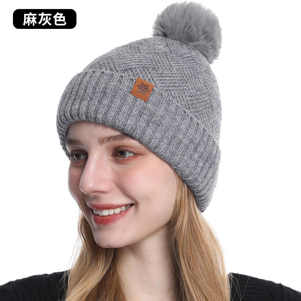 Autumn and winter wool hat scarf gloves three-piece warm double-layer fleece knitted women's knitted hat