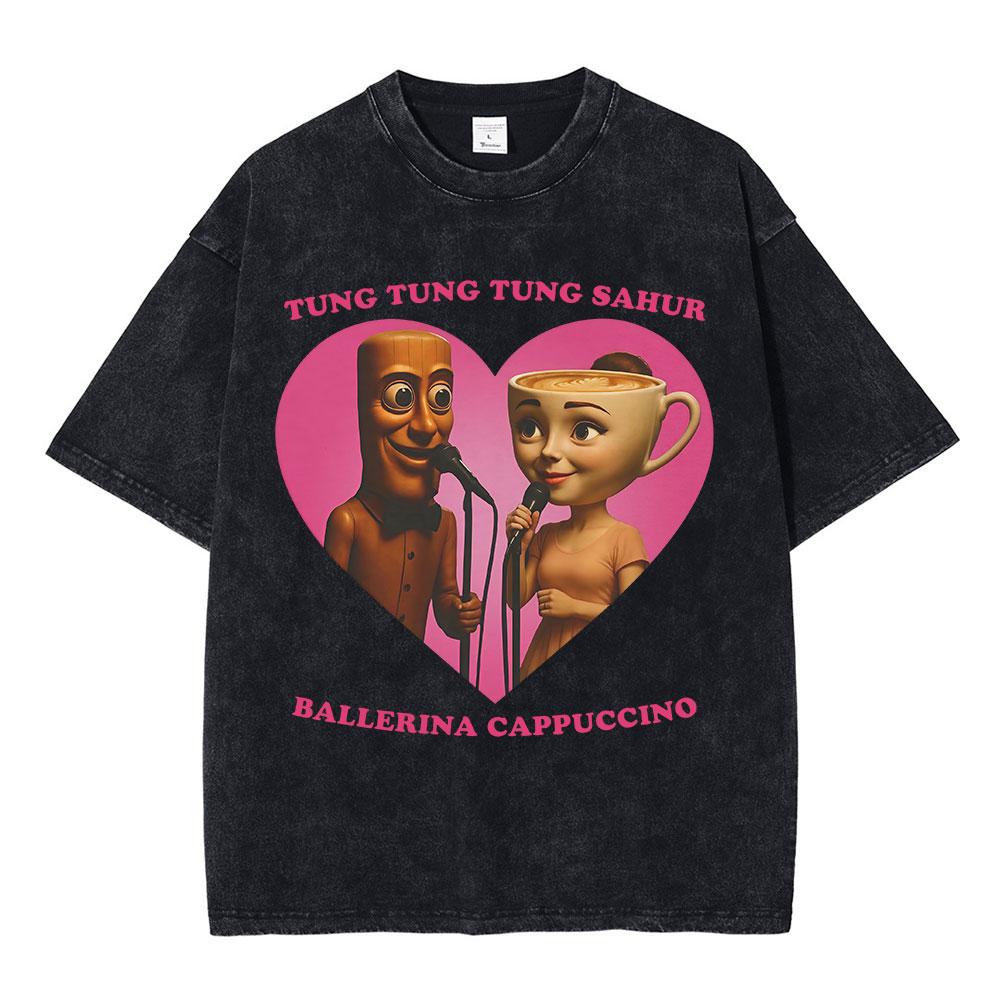 Tung Tung Tung Sahur Ballerina Cappuccino Love Funny Italian Brainrot Meme T-shirts Men Women Fashion Vintage Washed T Shirts S разноцветный