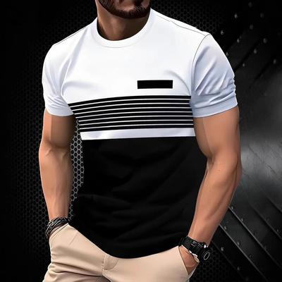 2025 Unisex Streifen 3D-Druck T-Shirt für Herren Streetwear Sommer Tops Kurzarm Rundhals Mode Lässig Übergroße T-Shirts