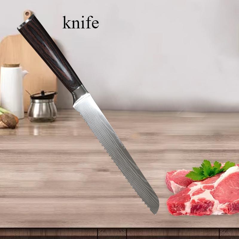 Bread Knife Damascus Laser Cut Chef's Knife Fruit Knife Stainless Steel Knife Set Japanese Knife Santoku Kitchen Knife