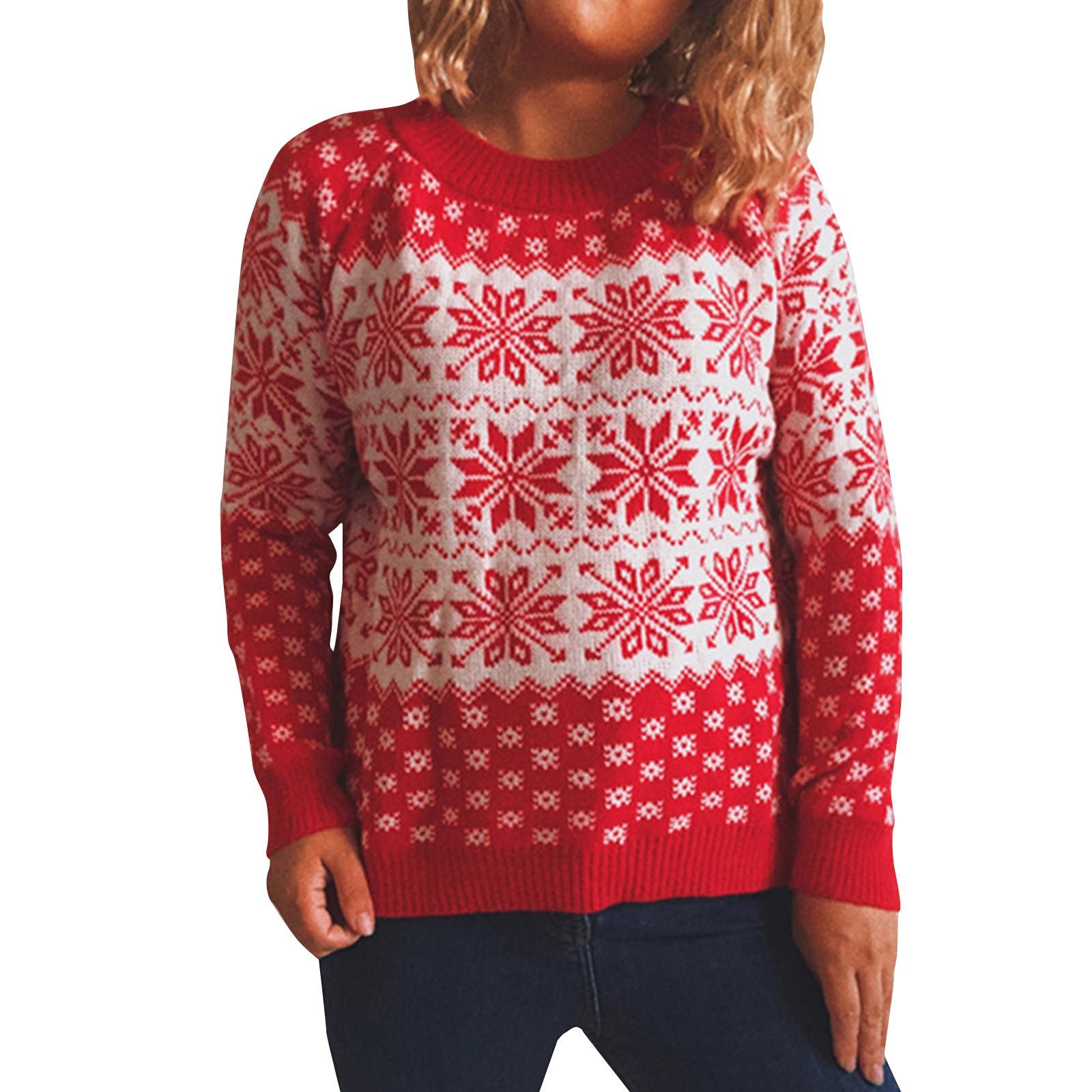 

Женский осенне-зимний модный рождественский свитер с круглым вырезом и длинным рукавом S красный