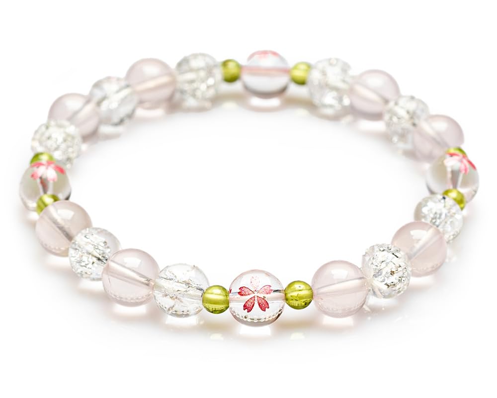

[Kyojudo] Cherry Blossom Crystal Star Rose Quartz Power Stone Bracelet, Natural Stone, Women s Rose Quartz Cracked Finish, Purification, Amulet (Perid