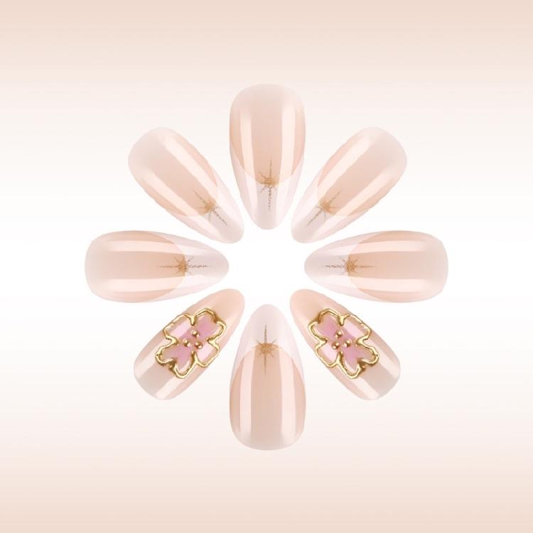 24pcs Press On Nail Almond False Nail With 3D Flowers Designs Glossy Artificial Full Cover Stick On Nail for Women