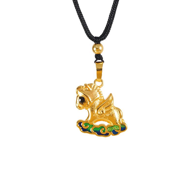 Dripping Oil Pony Simple Horse Treading Green Clouds Female Niche Design Jewelry Necklace Pendant 60CM(Necklace Long)