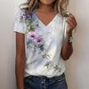 Women's T-shirt Summer Casual Outdoor V-neck Women's Short-sleeved Printing Pattern All-match Loose and Comfortable Short Style