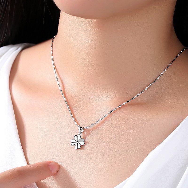 Double-Sided Lucky Four-Leaf Clover Pendant Necklace In S999 Sterling Silver - Versatile Clavicle Chain Gift for Girlfriend