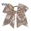 Stage Costume Accessories Sequins Hair Bows, Elastic Tie, Large Cheerleading Shiny Bows for Girls Band Ponytail Holder, Glitter Scrunchies Women Teens