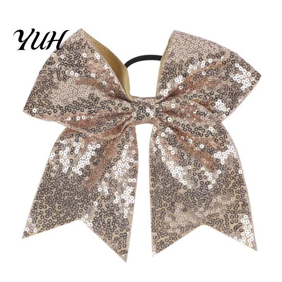 Stage Costume Accessories Sequins Hair Bows, Elastic Tie, Large Cheerleading Shiny Bows for Girls Band Ponytail Holder, Glitter Scrunchies Women Teens