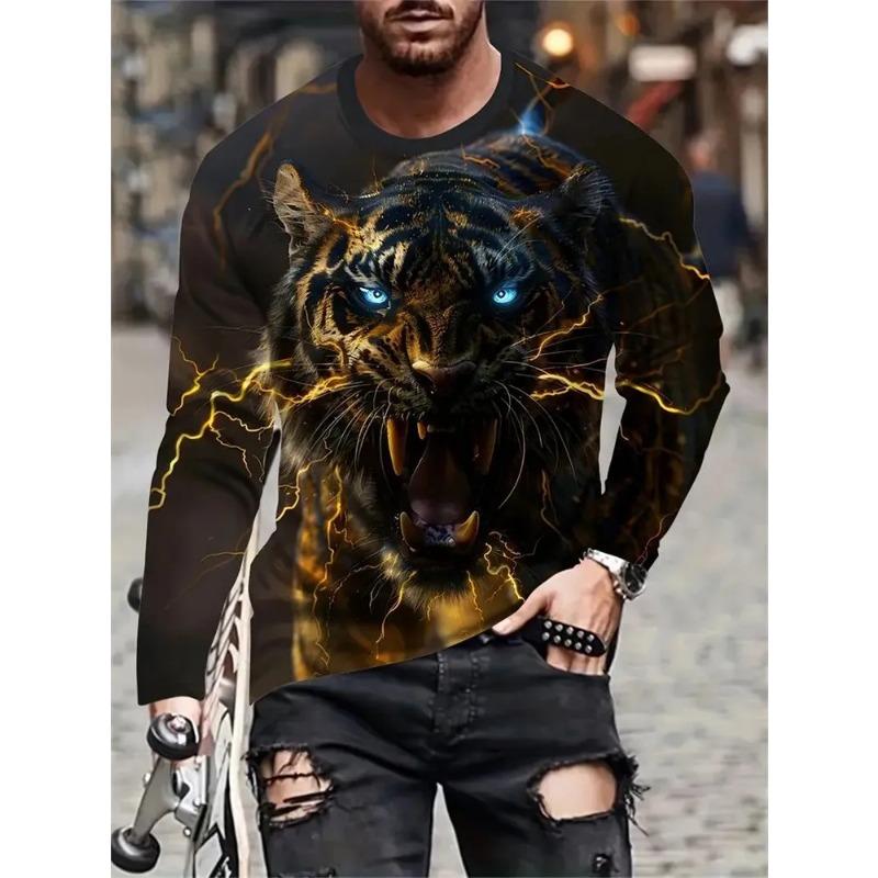 3D Printed Cool Tiger T-Shirt for Men Fun Animal Pattern Tees Summer Street Round Neck Tops Oversized T Shirts