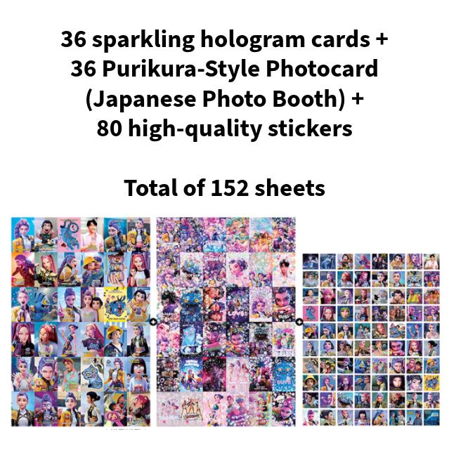 K-Pop Demon Hunters Photocard Set (36 Hologram Cards + 36 Purikura-style Photocards 36 + 80 Stickers) – 152 Sheets (No Duplicates)