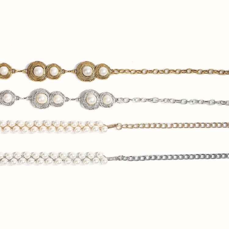 Metal Pearls Decorated Waist Chain Adjustable Waist Belt Retro Design Waistband Women's Fashion Accessories