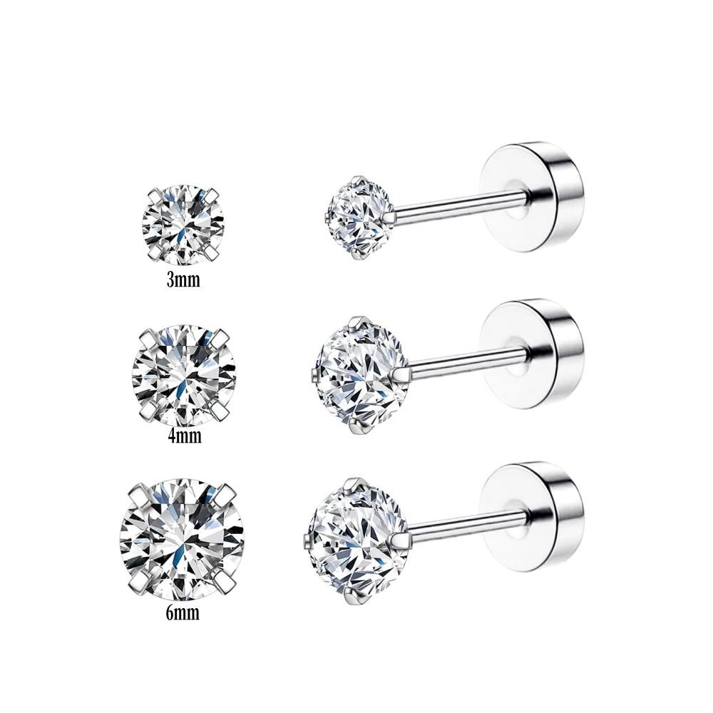 9 Pairs Flat Back Stud Earrings Sets for Multiple Piercing Small Silver Flat Back Surgical Steel Tiny Ball Pearl Cubic Zirconia