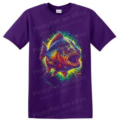 Piranha Fish T Shirt Colorful Tropical Predator Art Graphic Tee Ocean Lovers