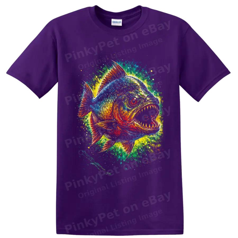 Piranha Fish T Shirt Colorful Tropical Predator Art Graphic Tee Ocean Lovers