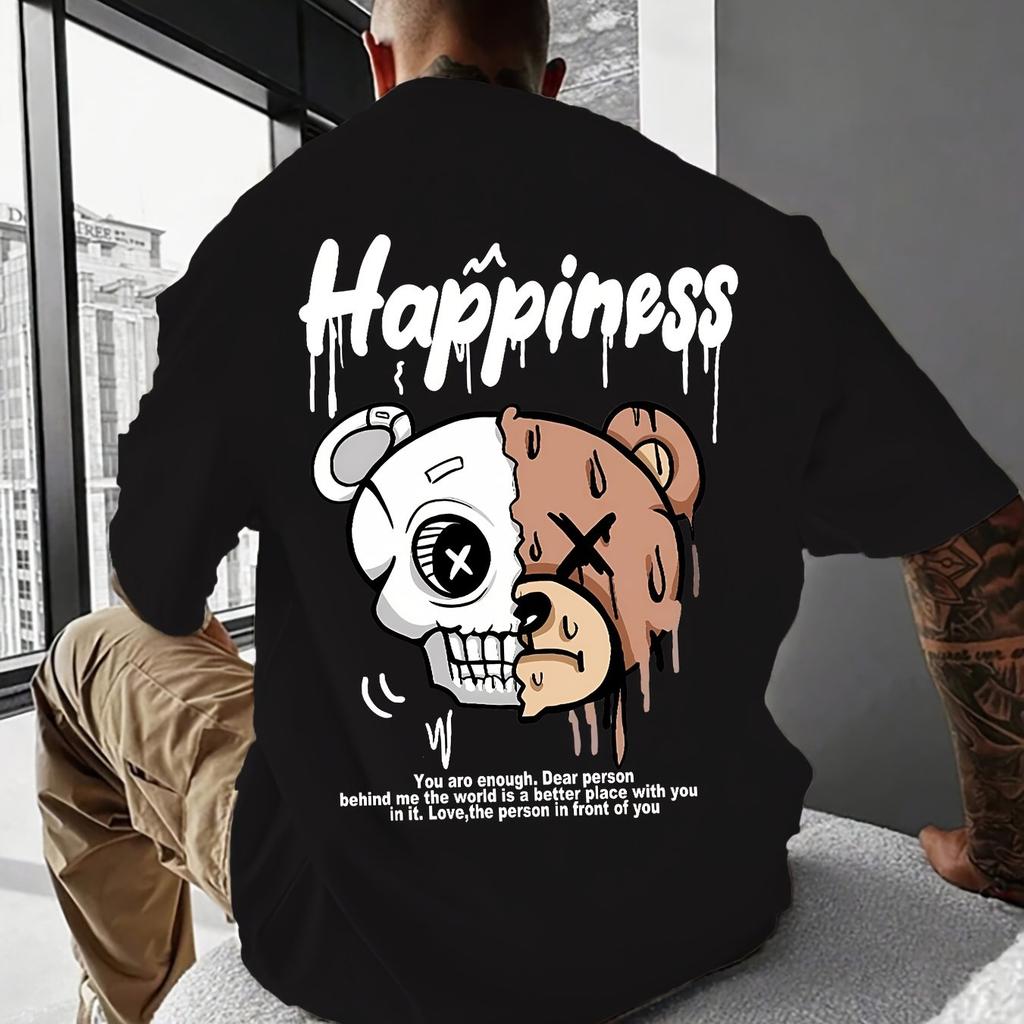 Unisexs Summer Pure Cotton Fashionable Casual Sports Cartoon Bear Pattern Print Round Neck Unisexs And Unisexs Short Sleeved Tshirt