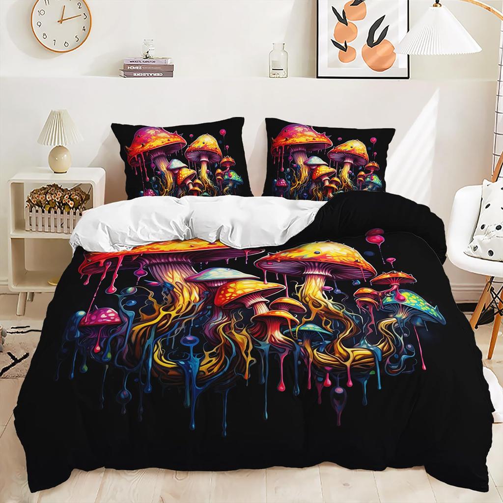 Colorful Psychedelic Mushroom Duvet Cover Comforter Bedding Set for Youth Girls Boys Gifts, Bedding Set With Pillowcase 75*50cm