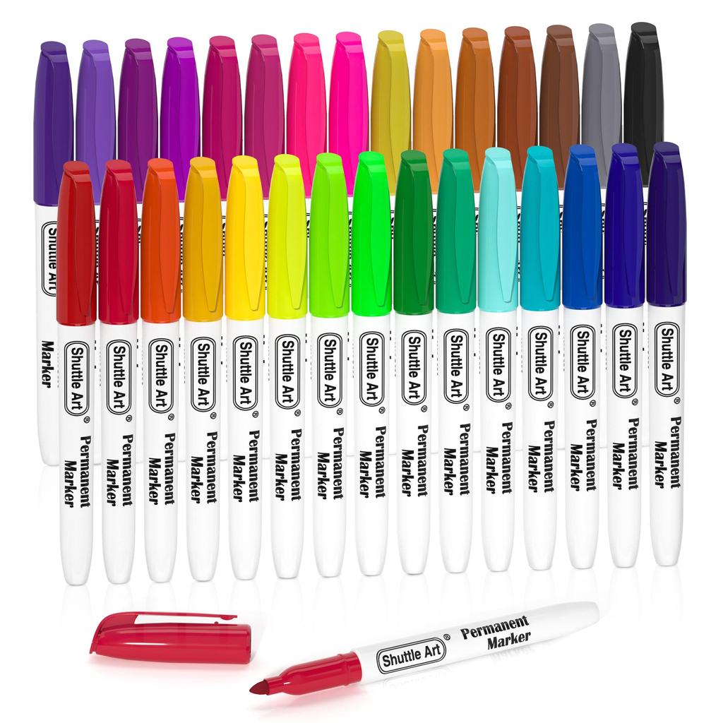 Shuttle Art Marker 30 Fine for Name Poster Notebooks Oil-Based Set, Colors, Tip, Quick-Drying, Water-Resistant, Kids, Coloring, Marking, Writing,
