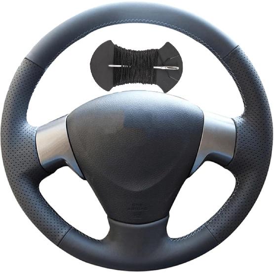 

Car Steering Wheel Cover Microfiber Leather Stitch Wheel Wrap Fit for Toyota Corolla 2006-2010 Matrix 2009 Auris 2007-2009,Black Black Thread