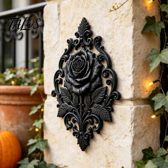 Niche Home Decoration Gothic Rose Wall Decor, 3D Printed Black Matte Floral Relief Hanging Dark Romantic Sculpture Sculpture, Baroque Style