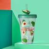 480ml Fruit Patterned Plastic Cup With Straw Transparent Juice Beverage Water Bottle for Drinking Ice Water Coffee Portable Mug