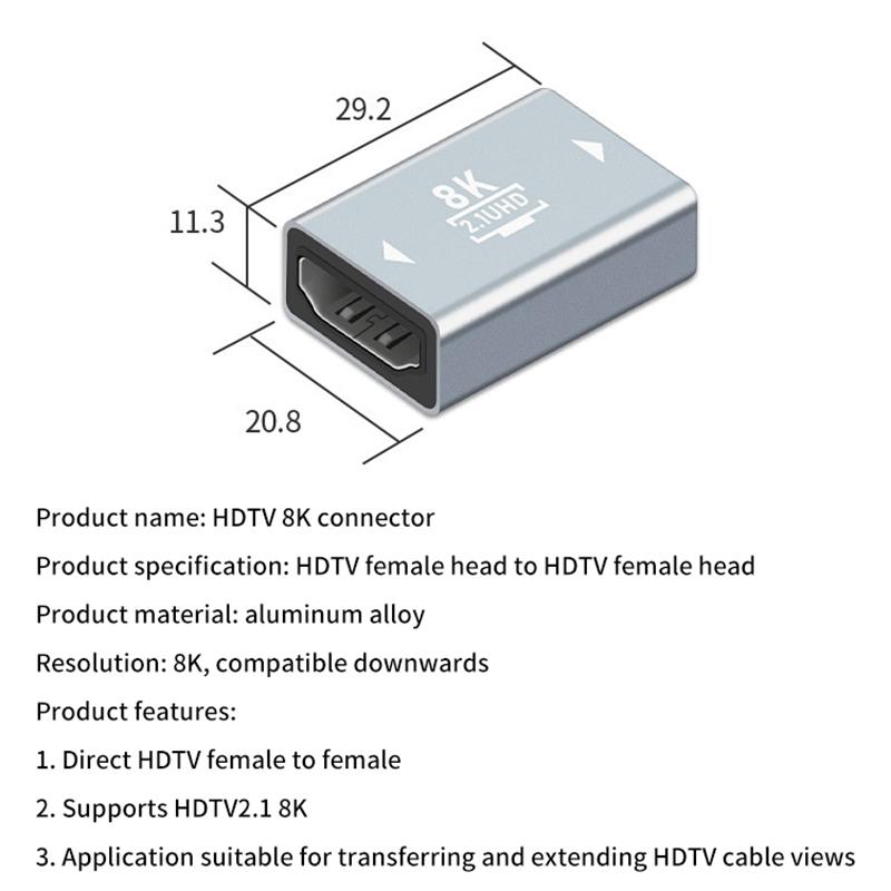 Uv00I Hdmi-Compatible 2.1 Female To Female Adapters Video Cable Interface Extension Converter 60Hz 8K Extender For Tv Box Hdtv