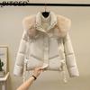 BITCED Winter Fashion Oversized Thick Cotton Coat with Stylish Large Fur Collar Down-Filled Cotton Jacket Slimming Women's Cotton Coat