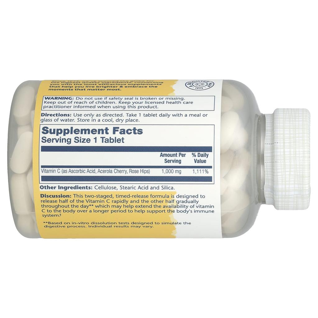 Solaray, extended-release vitamin C, with rosehip and acerola, 1,000 mg, 250 tablets