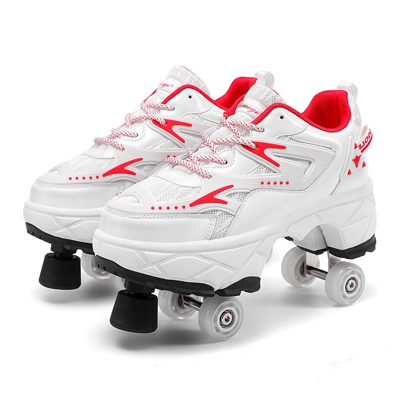 Teenagers /Boys/Girls Shapeshifting Shoes Four-wheel Dual-use Roller Skates Double Row Walking Shoes Roller Skates
