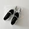 Pointed Silver Sequined Flower Mary Jane Women's Shoes One-word Buckle with Shallow Mouth Inner Height Increase Single Shoes