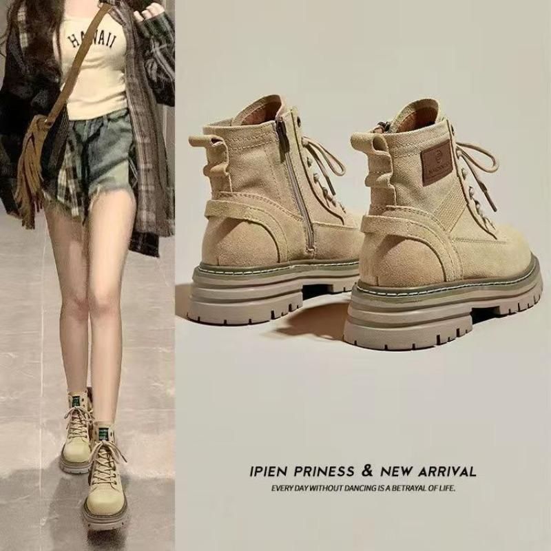 Anti-cashmere Martin Boots Women's Rhubarb Boots Autumn New Heightening British Retro Tooling Platform Boots Short Boots