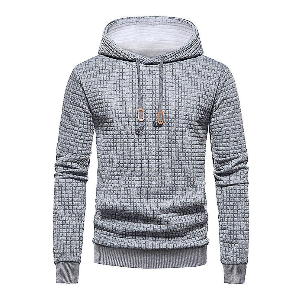 2026 New Men's Hooded Plaid Sweater Youth Casual Sports Jacquard Pullover Jacket Thin Pullover