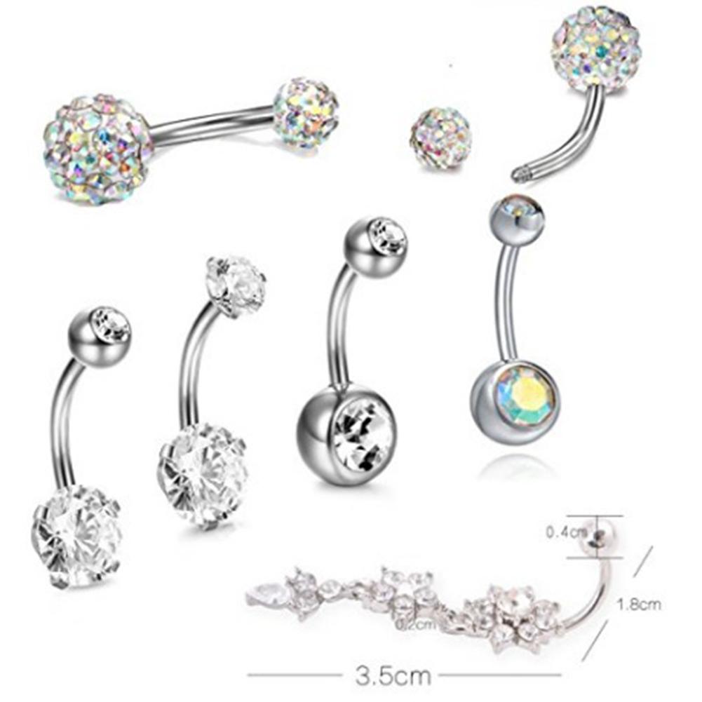 7Pcs/Set Stainless Steel Zircon Belly Button Body Jewelry Navel Ring