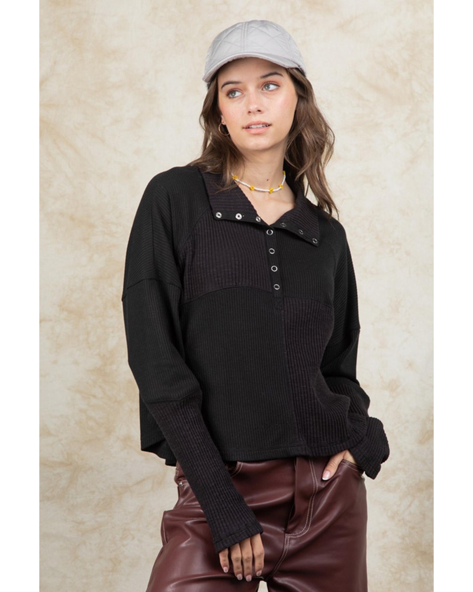 

Azura Exchange Black Ribbed Knit Snap Button Long Sleeve Top XL чорний
