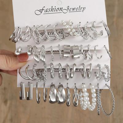 Silber Farbe Twist Hoop Ohrringe Set Für Frauen Schmuck pendientes Vintage Kreis Geometrische Baumeln Ohrringe Trendy Geschenke