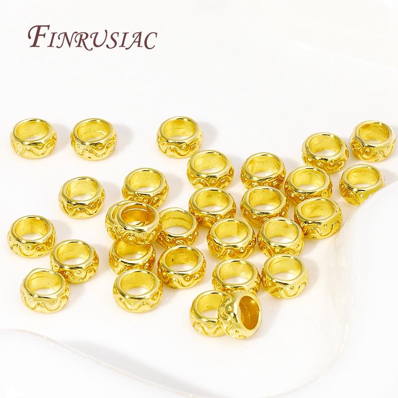 18K Gold Plated Large Hole Metal Beads,Round Spacer Beads,Bracelet Beads High Quality DIY Jewelry Accessories