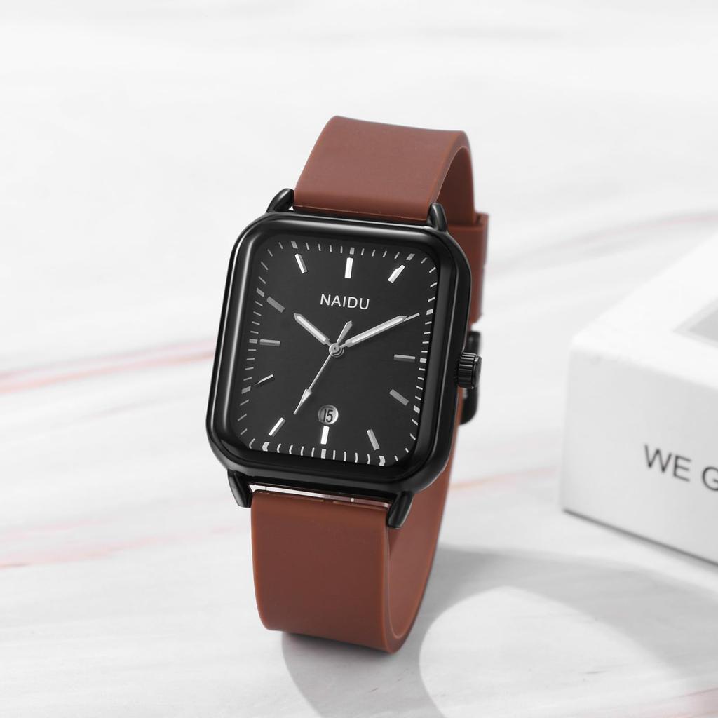 Square Silicone Watch with Analog Quartz Watch with Rubber Casual and Stylish and Fashion Accessory Perfect for or as a Boyfriend Gift Calendar,