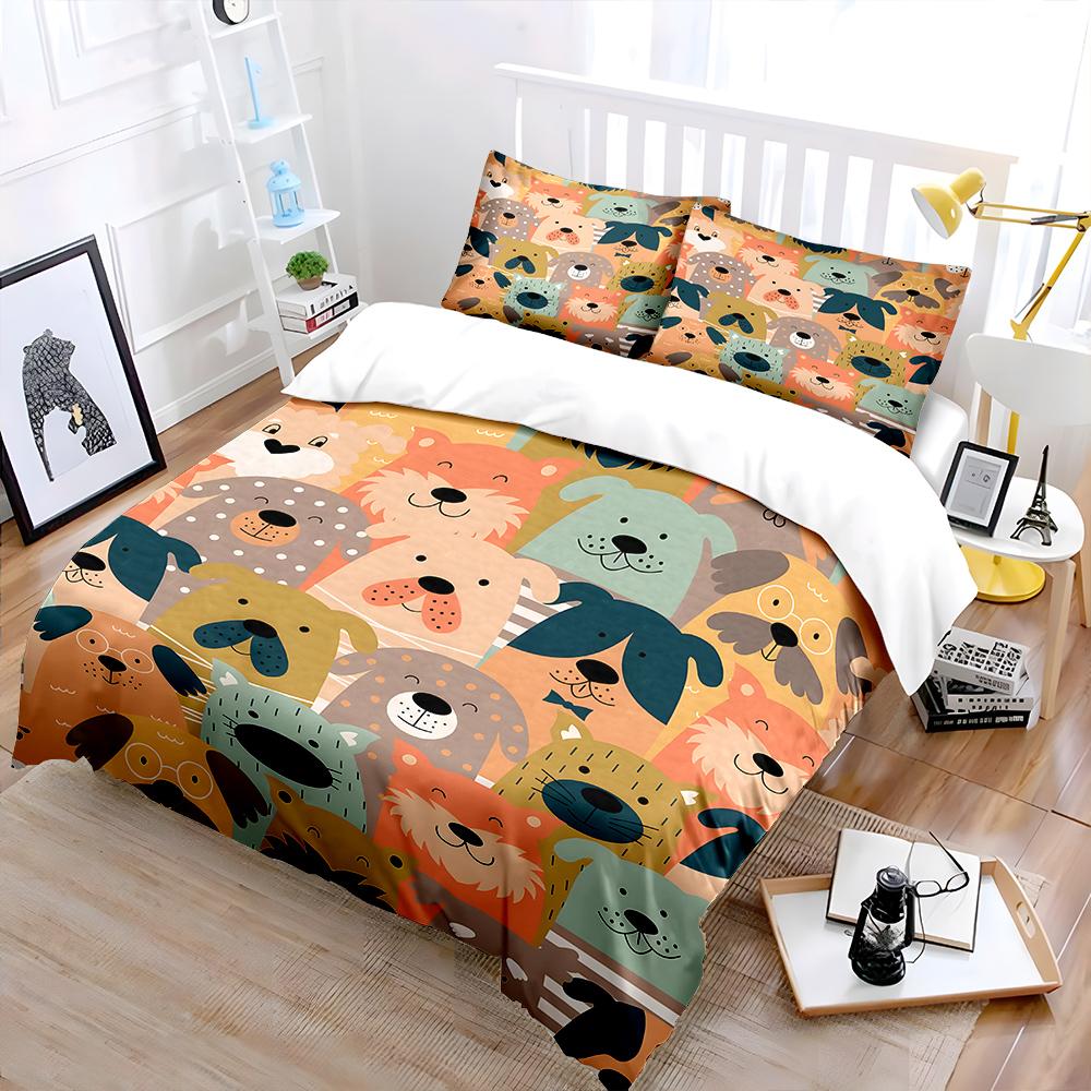Cute cartoon dog collection Print Bedding Set 1 Duvet Cover 2 Pillowcases for Adult and Children Luxury Gift Full Size