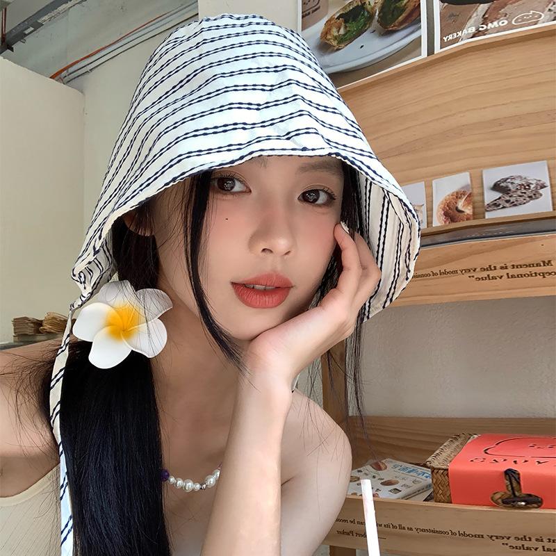 Striped Bucket Hat For Women Summer Sunscreen Big Brim Foldable Sun Cap Breathable Sunscreen Fisherman Hats Gifts
