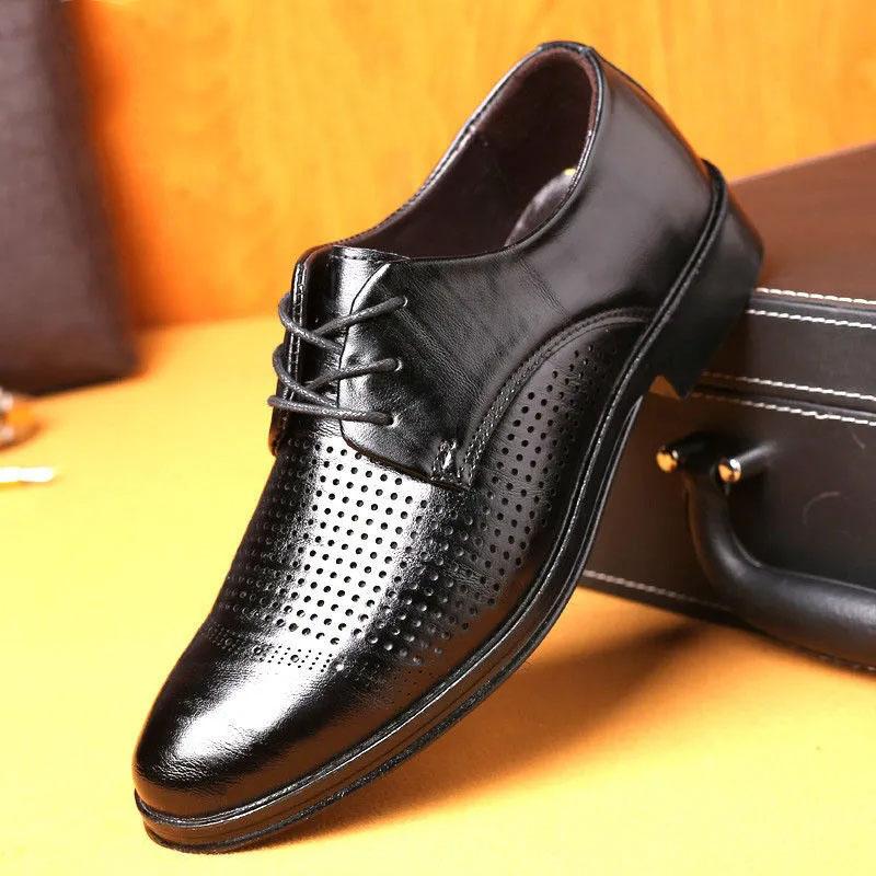 Men's Leather Shoes Summer Business Formal Wear High-quality British Style Sandals Hollow Leather Shoes Driving Shoes Wear-resistant Non-slip