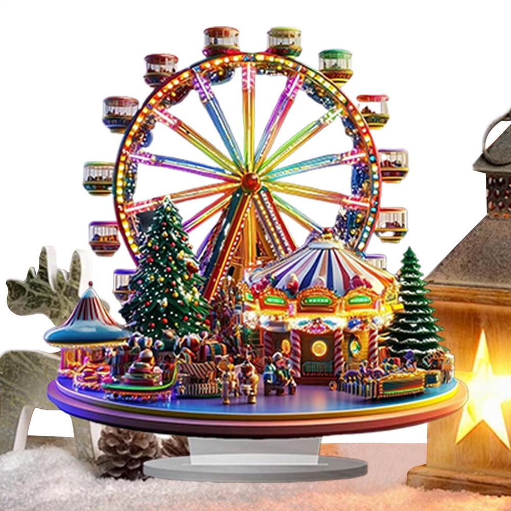 Acrylic Christmas Special Shape Ferris Wheel Desktop Ornaments 2D Desktop Ferris Wheel Decor for Home Office Bookshelf