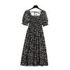 Spring Summer Chiffon Dresses Fashion Female Elastic Waist Short Sleeve Pleated Casual Dress Women A-line Dresses