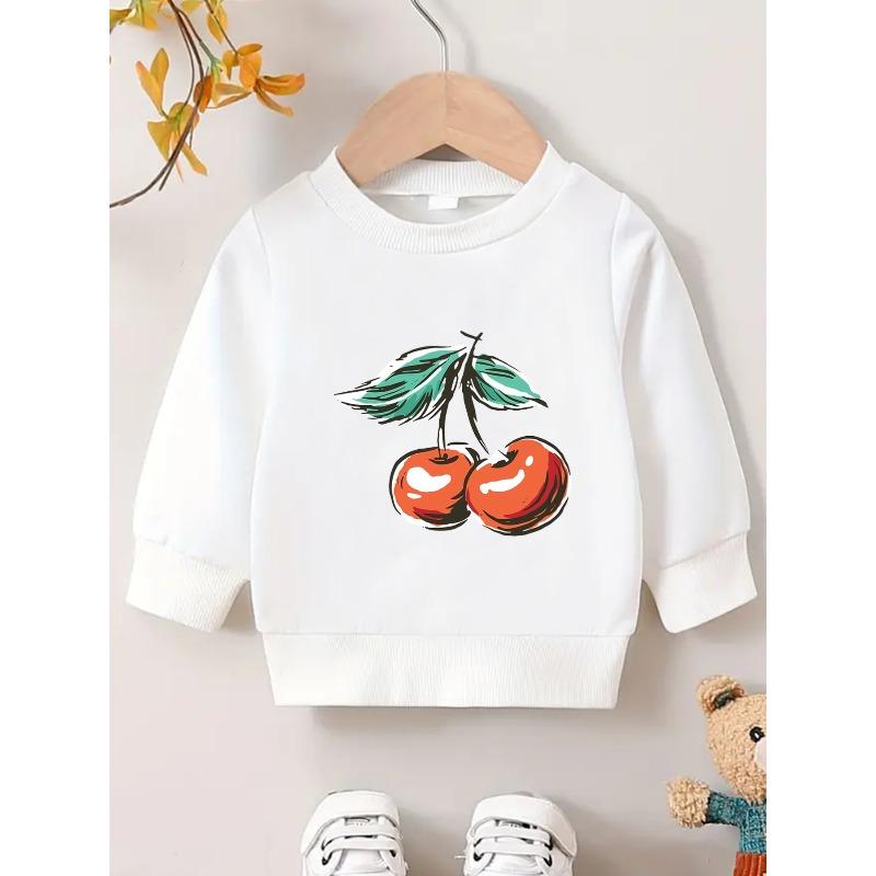 European sizes Cherry Print Pattern, Durable And Wrinkle-Resistant Thin Round-Neck Sweatshirt for  Kids Aged 0-3 Years