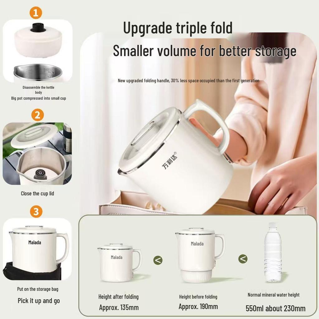 Wanlida Portable Foldable Stainless Steel Electric Travel Kettle 